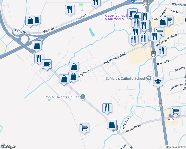map of restaurants, bars, coffee shops, grocery stores, and more near 19 Tracewood Cove in Jackson