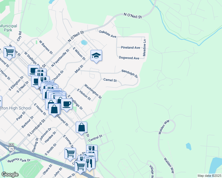 map of restaurants, bars, coffee shops, grocery stores, and more near 607 Randolph Drive in Clayton