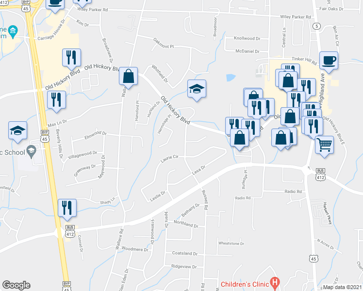 map of restaurants, bars, coffee shops, grocery stores, and more near 799 Russell Road in Jackson
