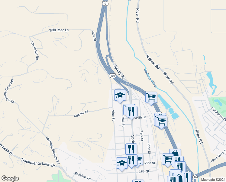 map of restaurants, bars, coffee shops, grocery stores, and more near 506 Fein Avenue in Paso Robles