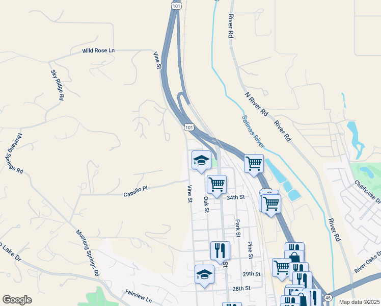 map of restaurants, bars, coffee shops, grocery stores, and more near 540 Sims Avenue in Paso Robles