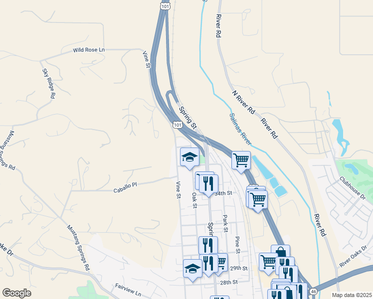 map of restaurants, bars, coffee shops, grocery stores, and more near 540 Fein Avenue in Paso Robles