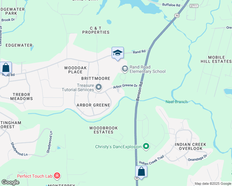 map of restaurants, bars, coffee shops, grocery stores, and more near 108 Hollow Court in Garner