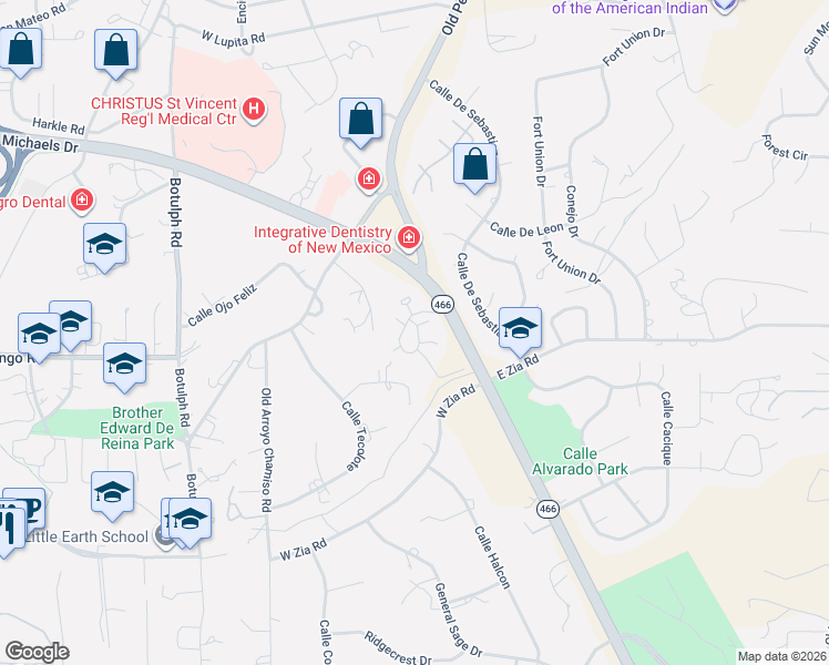map of restaurants, bars, coffee shops, grocery stores, and more near 400 Plaza Lomas in Santa Fe
