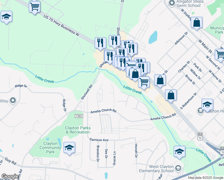 map of restaurants, bars, coffee shops, grocery stores, and more near 173 Verrazano Place in Clayton