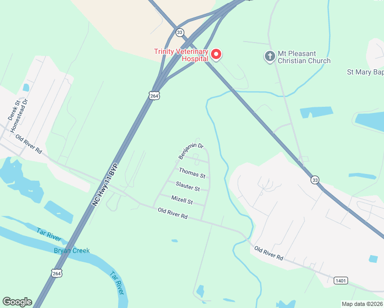 map of restaurants, bars, coffee shops, grocery stores, and more near 1084 Benjamin Drive in Greenville