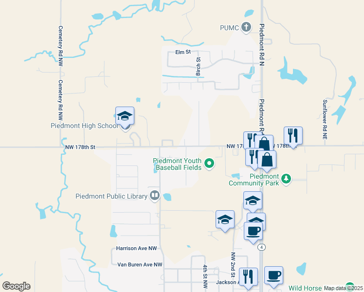 map of restaurants, bars, coffee shops, grocery stores, and more near 615 Edmond Road Northwest in Piedmont