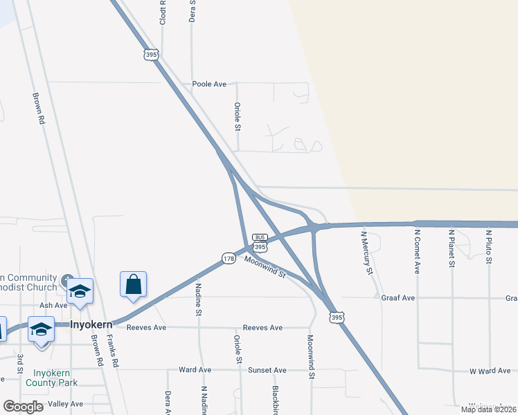 map of restaurants, bars, coffee shops, grocery stores, and more near U.S. 395 in Inyokern