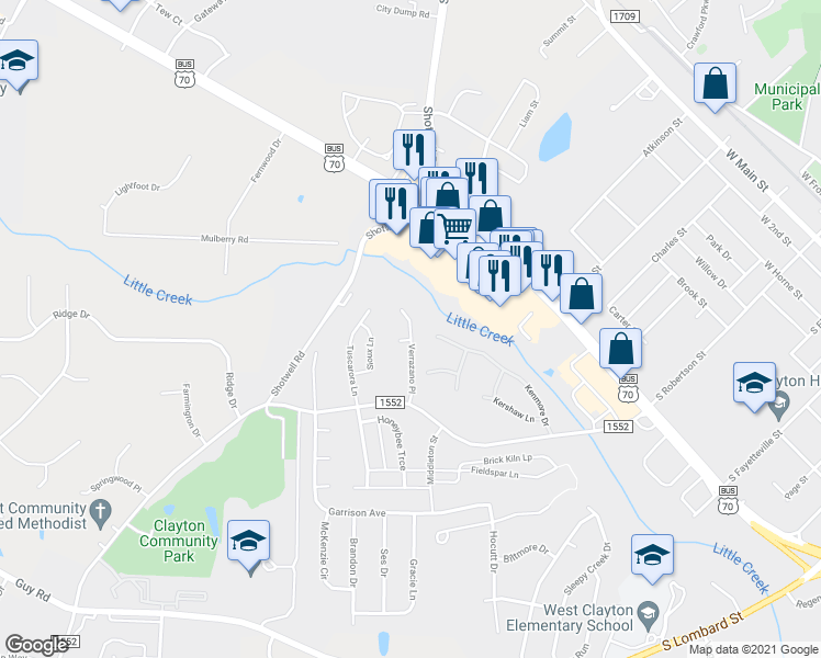 map of restaurants, bars, coffee shops, grocery stores, and more near 203 Verrazano Place in Clayton
