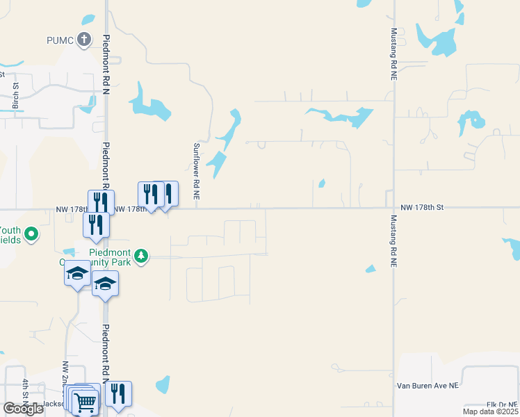 map of restaurants, bars, coffee shops, grocery stores, and more near 876 Northwest 178th Street in Piedmont