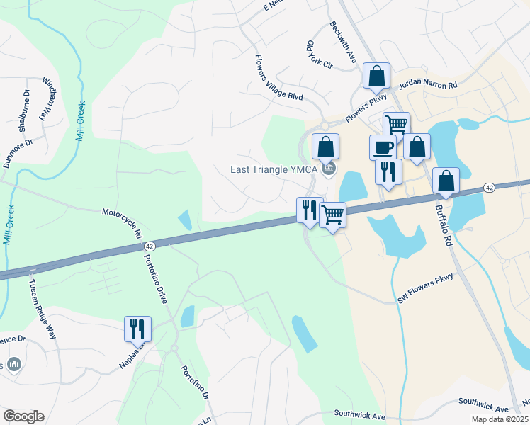 map of restaurants, bars, coffee shops, grocery stores, and more near 101 Watrus Drive in Clayton