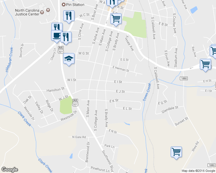 map of restaurants, bars, coffee shops, grocery stores, and more near 815 South Brady Avenue in Newton