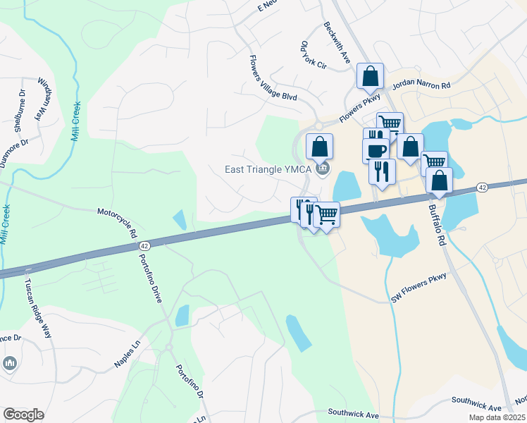 map of restaurants, bars, coffee shops, grocery stores, and more near 101 Watrus Drive in Clayton