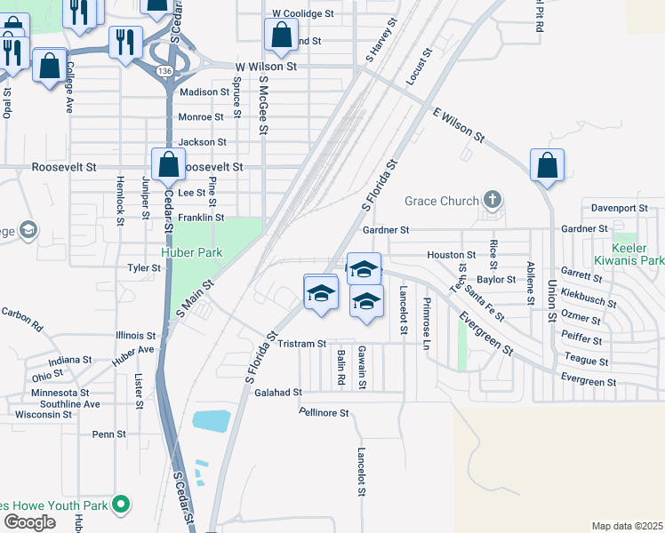 map of restaurants, bars, coffee shops, grocery stores, and more near 400 Kaye Street in Borger