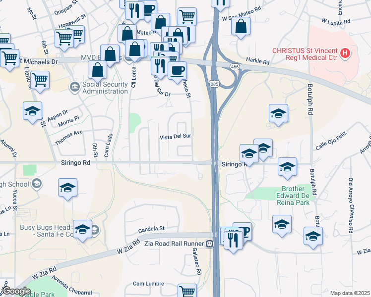 map of restaurants, bars, coffee shops, grocery stores, and more near 1868 Calle Quedo in Santa Fe