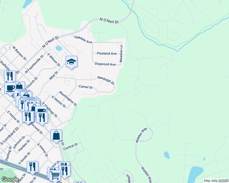 map of restaurants, bars, coffee shops, grocery stores, and more near 607 Randolph Drive in Clayton