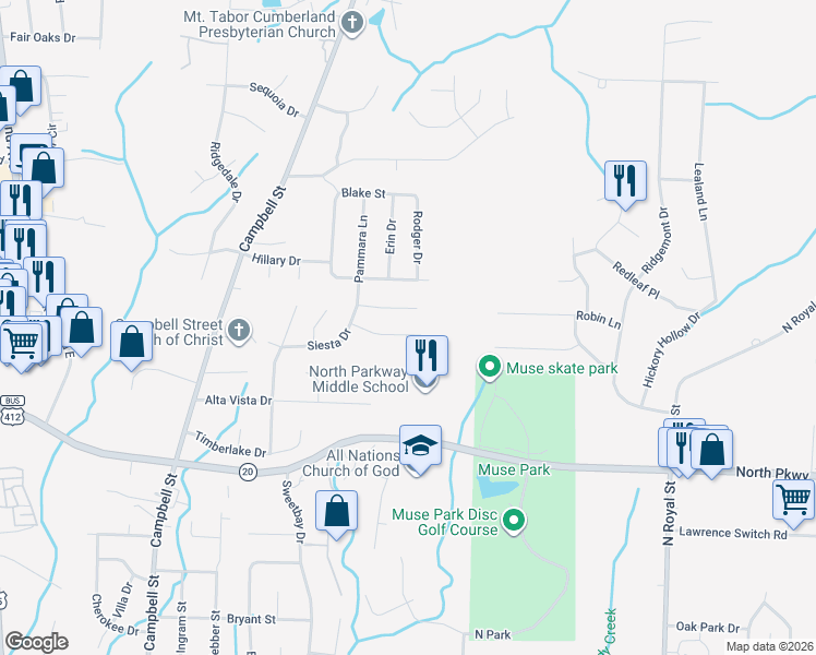 map of restaurants, bars, coffee shops, grocery stores, and more near 72 Valleydale Drive in Jackson
