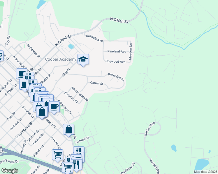 map of restaurants, bars, coffee shops, grocery stores, and more near 586 Camel Street in Clayton