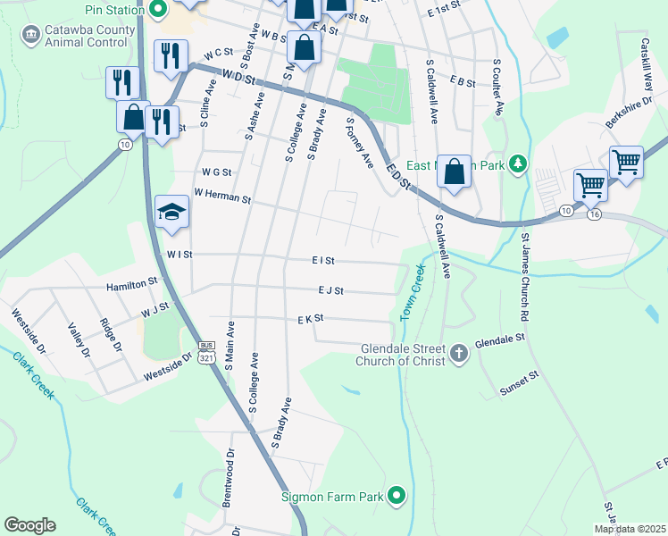 map of restaurants, bars, coffee shops, grocery stores, and more near 331 East I Street in Newton