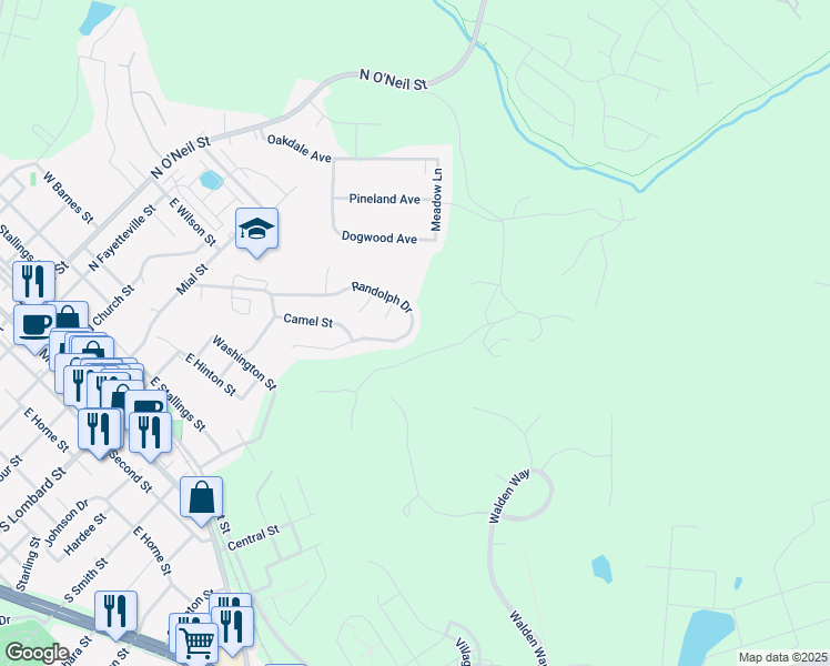 map of restaurants, bars, coffee shops, grocery stores, and more near 575 Randolph Drive in Clayton