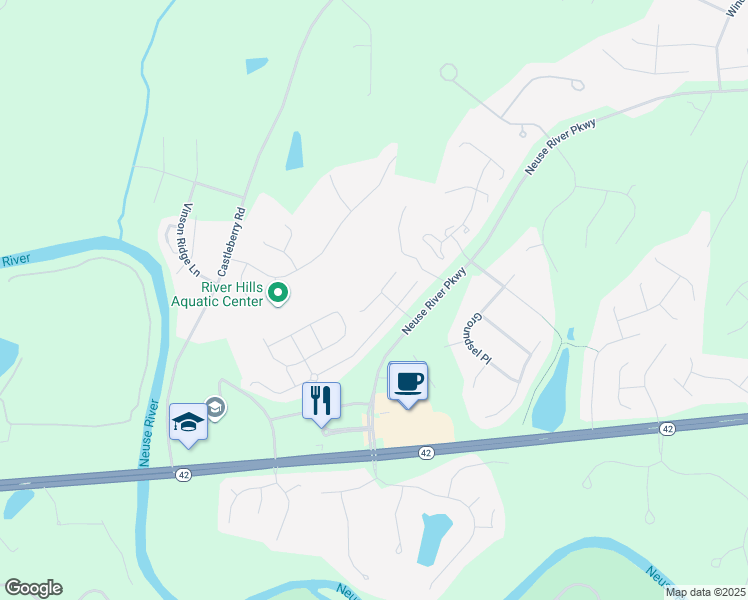 map of restaurants, bars, coffee shops, grocery stores, and more near 24 Pathway Drive in Clayton