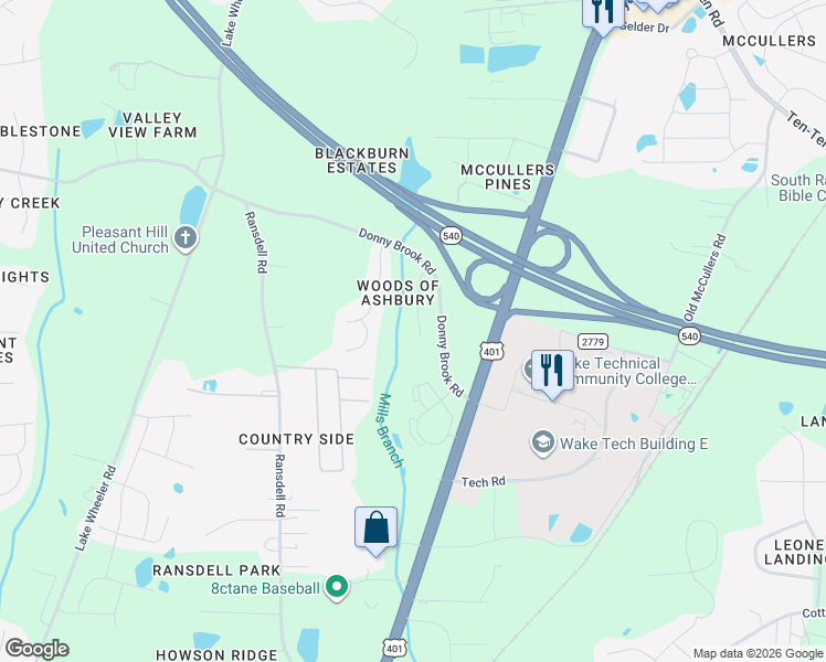 map of restaurants, bars, coffee shops, grocery stores, and more near 8828 Reigate Lane in Raleigh