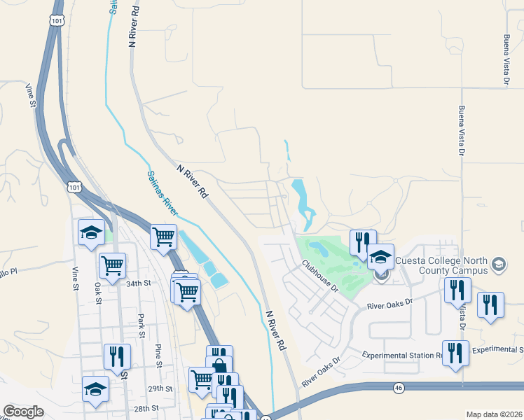 map of restaurants, bars, coffee shops, grocery stores, and more near 685 Prosecco Lane in Paso Robles
