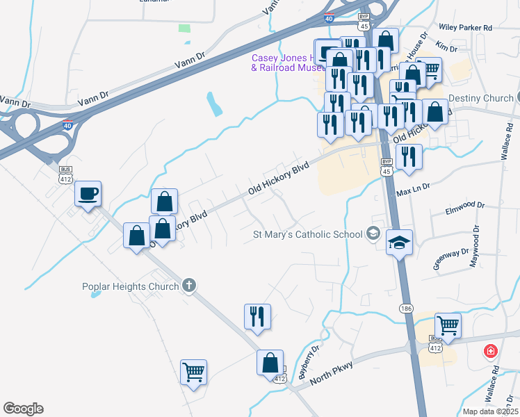 map of restaurants, bars, coffee shops, grocery stores, and more near 20 Raymond Glade Cove in Jackson