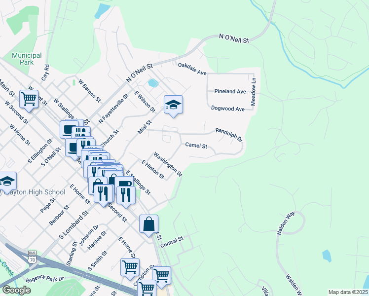 map of restaurants, bars, coffee shops, grocery stores, and more near 525 Cooper Street in Clayton