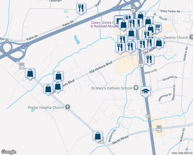 map of restaurants, bars, coffee shops, grocery stores, and more near 20 Raymond Glade Cove in Jackson