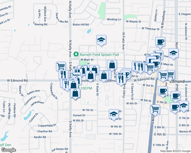 map of restaurants, bars, coffee shops, grocery stores, and more near 630 West 2nd Street in Edmond
