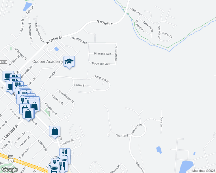 map of restaurants, bars, coffee shops, grocery stores, and more near 376 Randolph Drive in Clayton