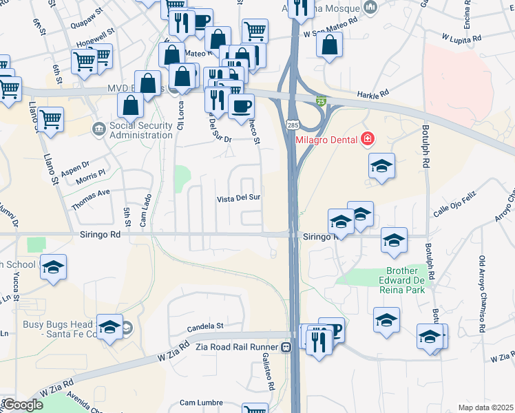 map of restaurants, bars, coffee shops, grocery stores, and more near 1868 Calle Quedo in Santa Fe
