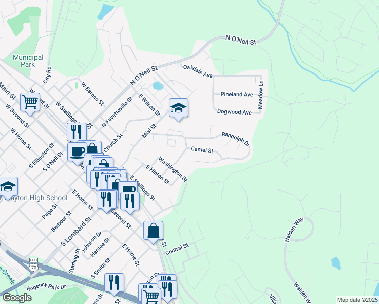 map of restaurants, bars, coffee shops, grocery stores, and more near 525 Cooper Street in Clayton