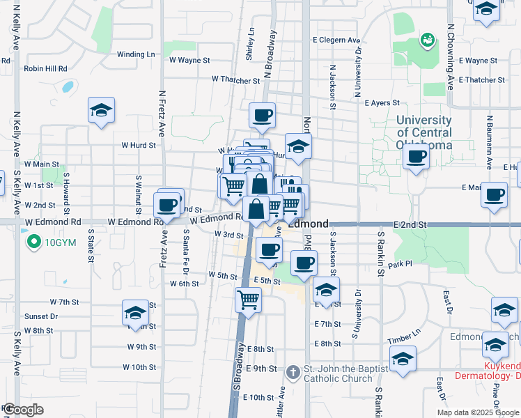 map of restaurants, bars, coffee shops, grocery stores, and more near in Edmond