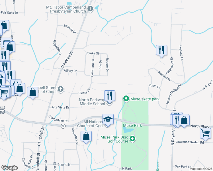 map of restaurants, bars, coffee shops, grocery stores, and more near 72 Valleydale Drive in Jackson