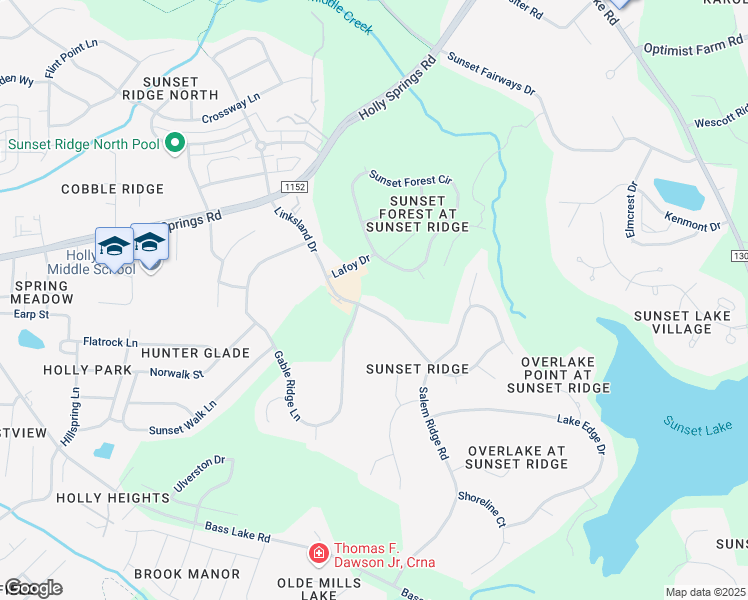 map of restaurants, bars, coffee shops, grocery stores, and more near 5117 Linksland Drive in Holly Springs