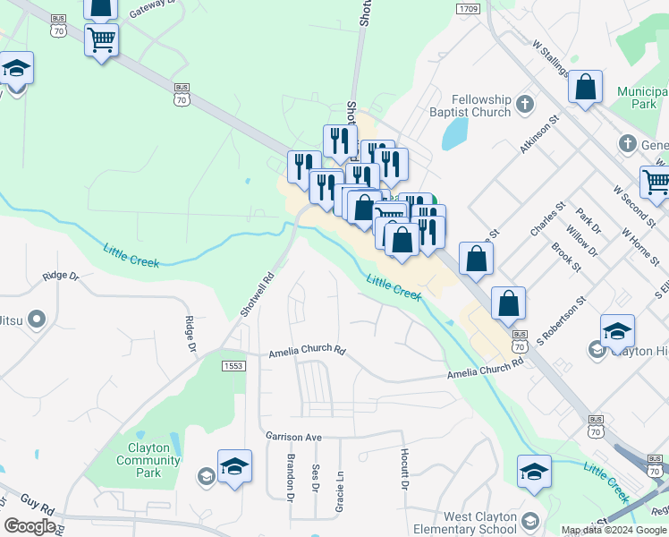 map of restaurants, bars, coffee shops, grocery stores, and more near 236 Verrazano Place in Clayton