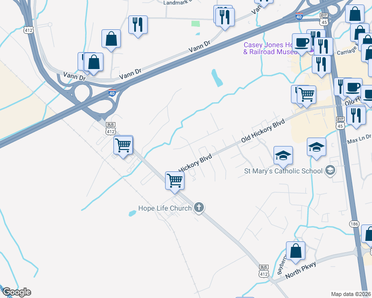map of restaurants, bars, coffee shops, grocery stores, and more near 24 Holly Ridge Cove in Jackson