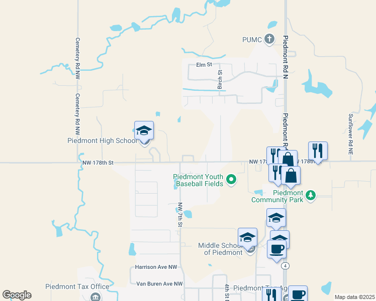 map of restaurants, bars, coffee shops, grocery stores, and more near 615 Edmond Road Northwest in Piedmont