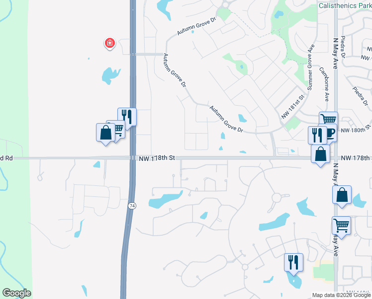 map of restaurants, bars, coffee shops, grocery stores, and more near 3215-3699 NW 178th St in Edmond