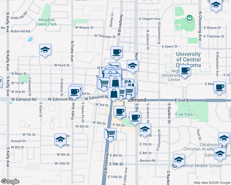 map of restaurants, bars, coffee shops, grocery stores, and more near in Edmond