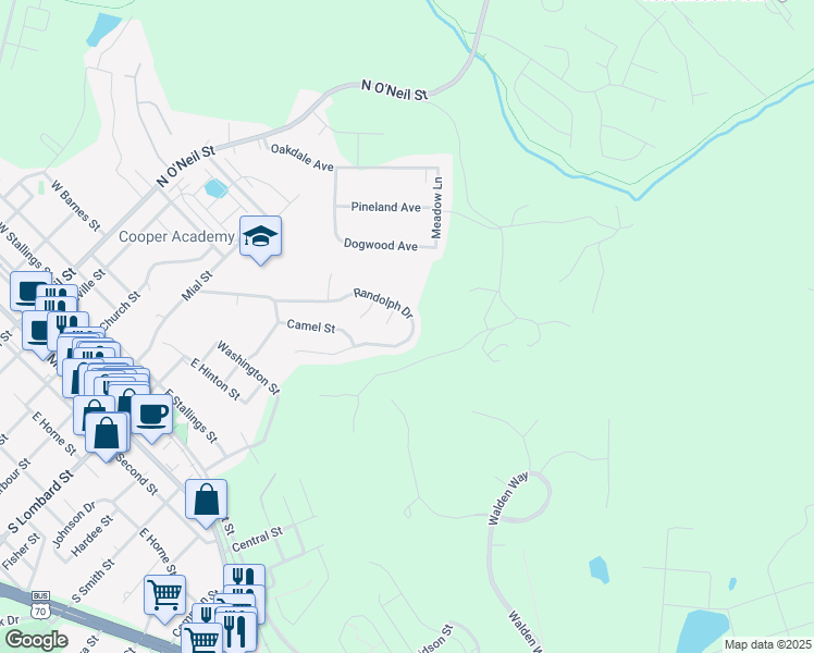 map of restaurants, bars, coffee shops, grocery stores, and more near 358 Randolph Drive in Clayton