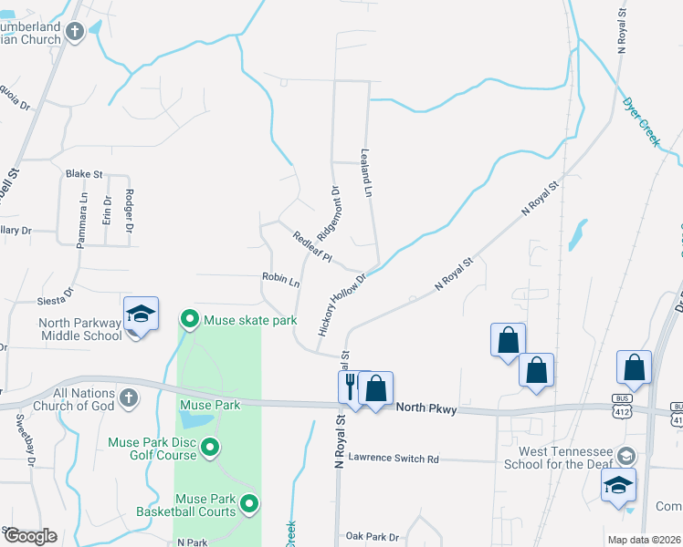 map of restaurants, bars, coffee shops, grocery stores, and more near 99 Hickory Hollow Drive in Jackson
