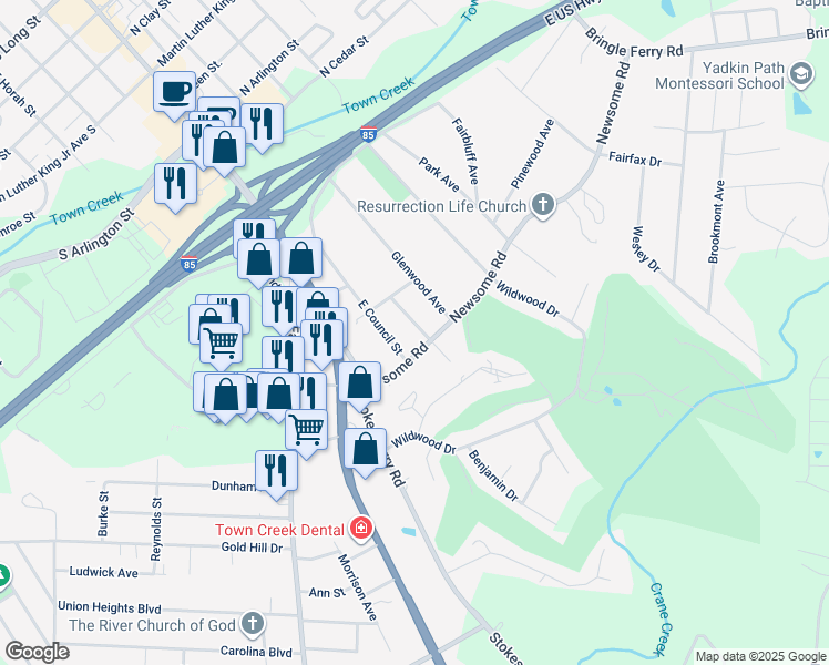 map of restaurants, bars, coffee shops, grocery stores, and more near 1531 East Liberty Street in Salisbury
