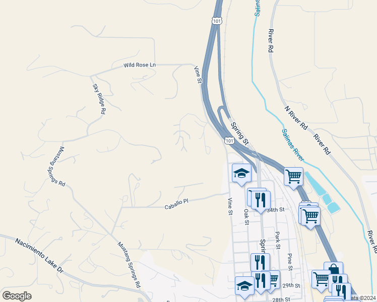 map of restaurants, bars, coffee shops, grocery stores, and more near 3630 Lorraine Way in Paso Robles