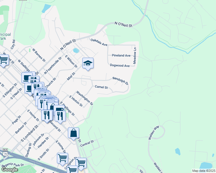 map of restaurants, bars, coffee shops, grocery stores, and more near 586 Camel Street in Clayton