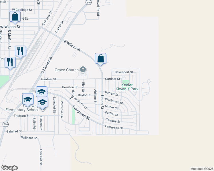 map of restaurants, bars, coffee shops, grocery stores, and more near 201-219 Brown St in Borger