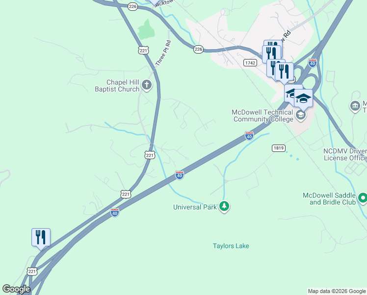 map of restaurants, bars, coffee shops, grocery stores, and more near 135 Jack Taylor Road in Marion