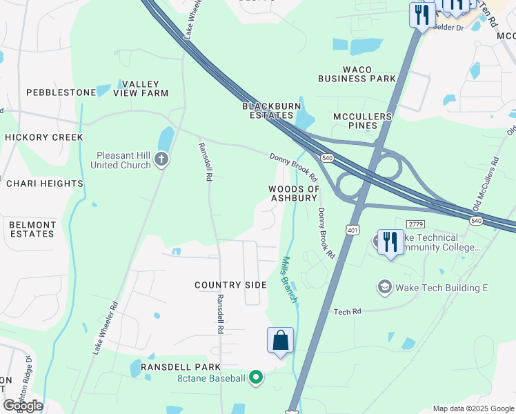 map of restaurants, bars, coffee shops, grocery stores, and more near 8908 Juaquin Lane in Raleigh